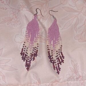 Handmade Lavender white and purple fridge earrings